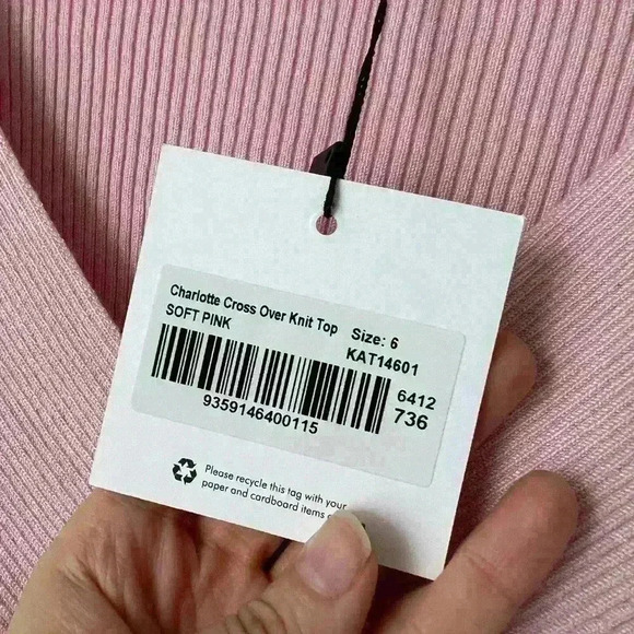 NWT Atmos & Here Charolette Cross Over Knit Feminine Girlie Powder Pink Top 6 - Picture 7 of 13
